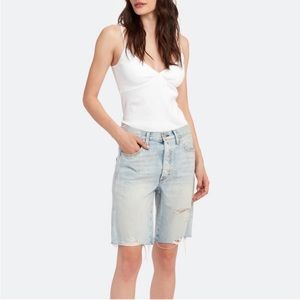 NEW Amo Long Cut-Off Jeans Shorts Denim Blue Size 23 New w/Tag Retail $235